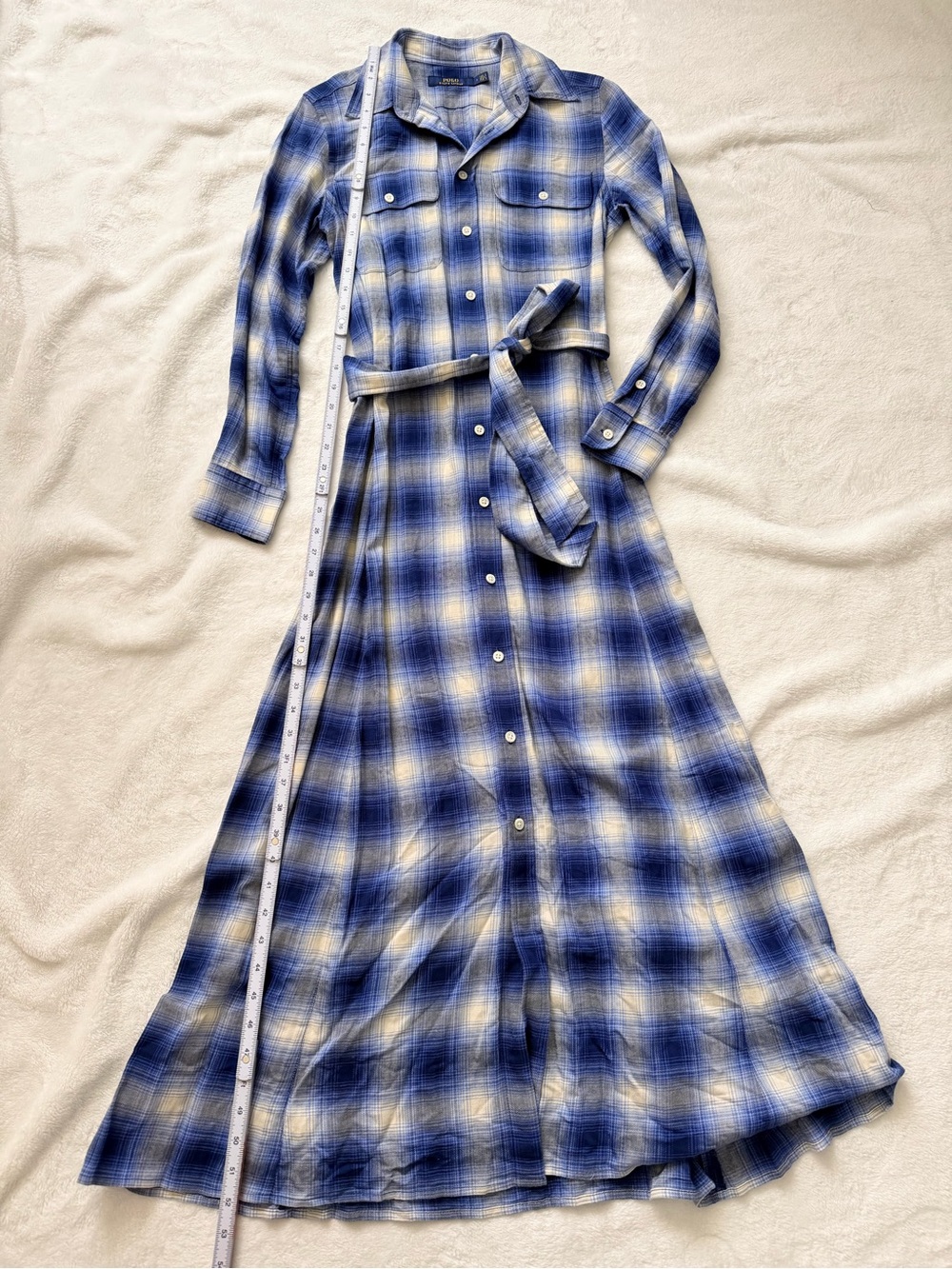 Ralph Lauren Blue & White Plaid Button-Front Maxi Dress with Tie Waist - Picture 6 of 7